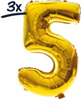 3x folieballon goud cijfer lucht en Helium 80cm Feest party versiering decoratie ballon folie huwelijk verjaardag