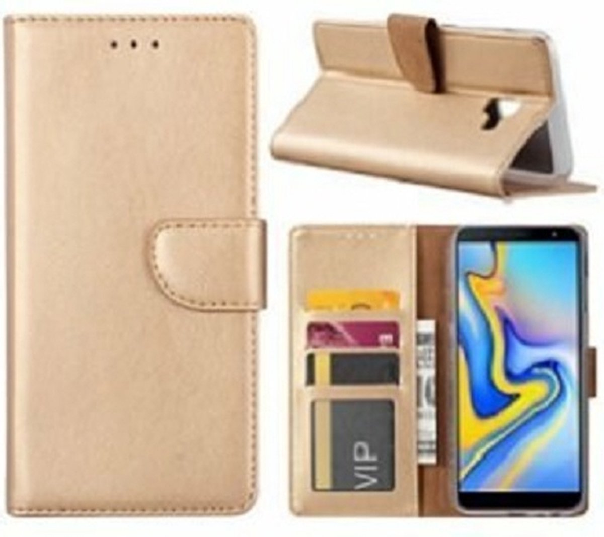 Samsung J6 Plus Hoesje Met Pasjeshouder Bookcase Goud