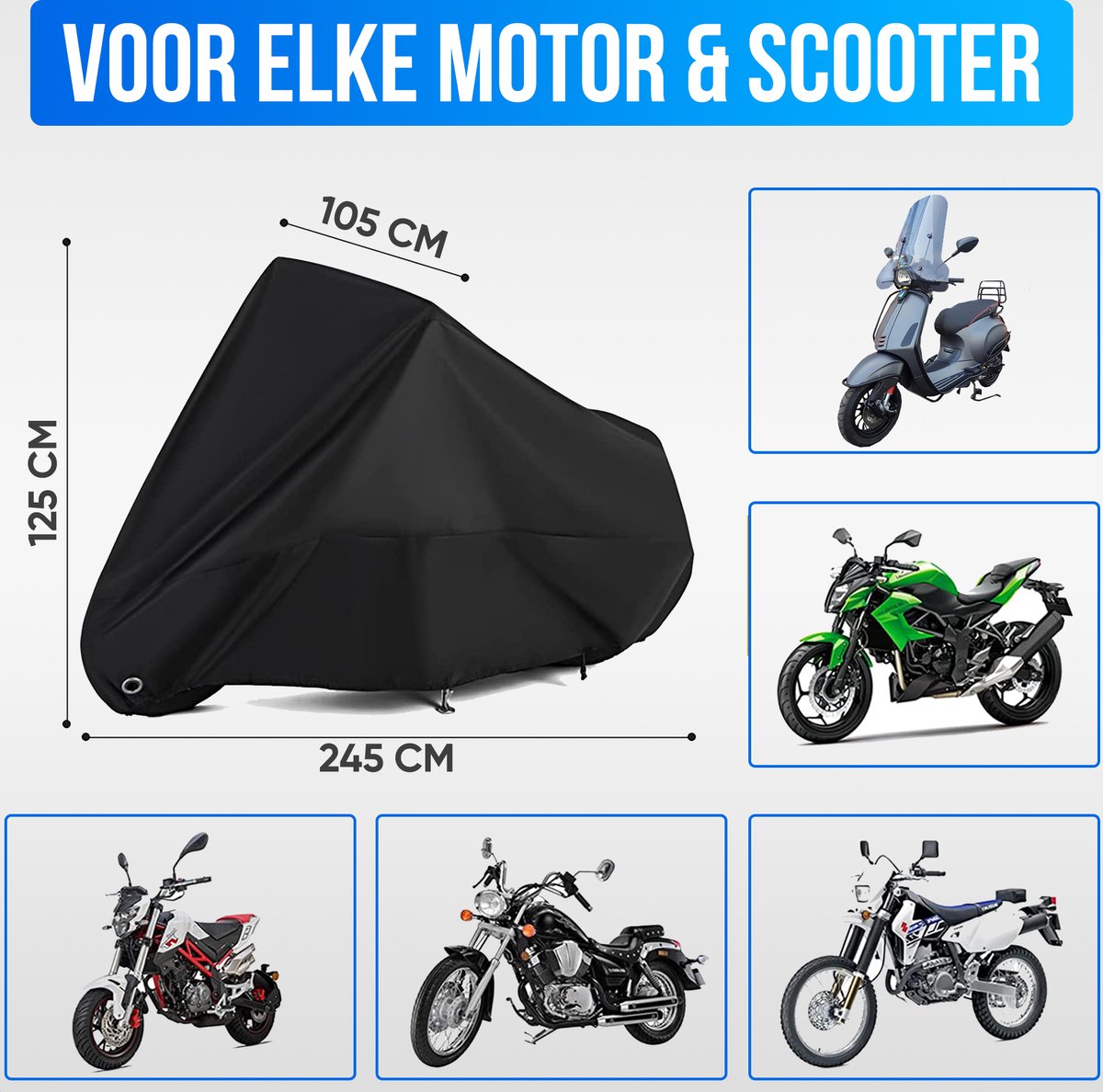 Strex Scooterhoes / Motorhoes Universeel voor alle Scooters / Motors - Waterdicht 300D Oxford - Geschikt voor Windscherm - Scooter Hoes - Motor Hoes - Incl. Opbergzak – foto 5