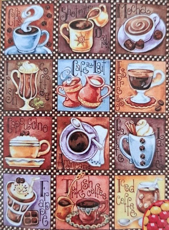 Denza - Diamond painting volwassenen kopje koffie 40 x 50 cm volledige bedrukking ronde steentjes direct leverbaar - caffee - cappuccino - macha - irisch -