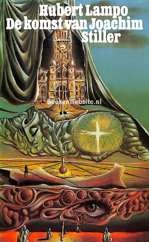 Couverture de livre avec une peinture surréaliste d'un château, d'un visage endormi et d'un œil en enfer.
