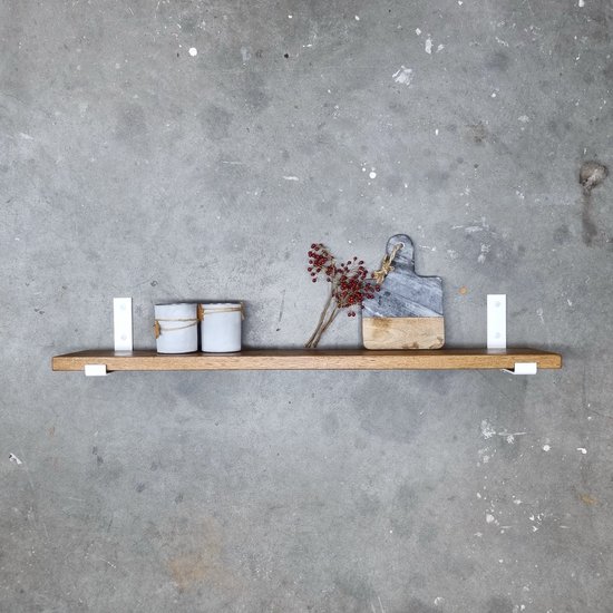 GoudmetHout - Zwarte Eiken Wandplank - 120x20 cm - Plankdragers Mat Blank