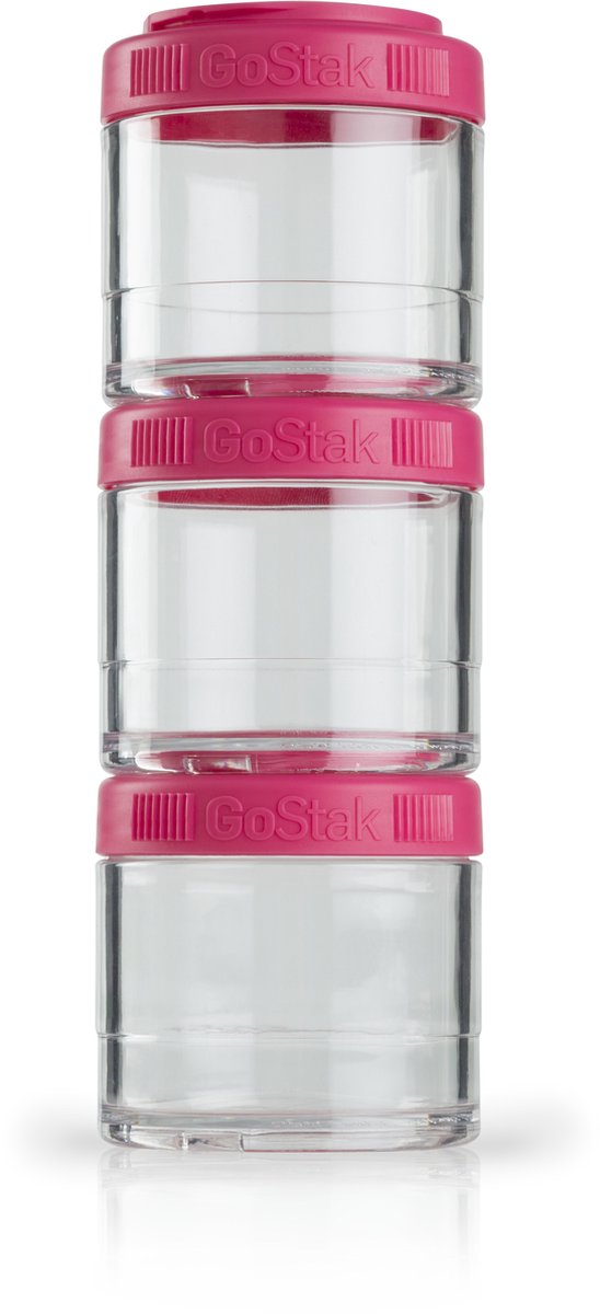 BLENDERBOTTLE - GoStak ROZE (3 x 100ml) - Handige container om je supplementen, wat groente of snacks in te bewaren en gemakkelijk en veilig in je tas, sporttas of rugzak te toen.