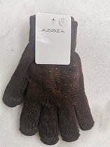 Bruine dameshandschoenen met bruine strass steentjes met touchscreen functie one size