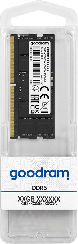 Goodram RAM werkgeheugen GR4800S564L40/32G, 32 GB, 1 x 32 GB, DDR5, 4800 MHz, 288-pin SODIMM voor laptops - Levenslange garantie