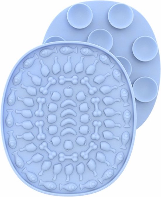 Likmat kat of hond | Blauw | 100% siliconen | 16 x 14 cm | Slowfeeder | Voermat met zuignappen | Rustgevend
