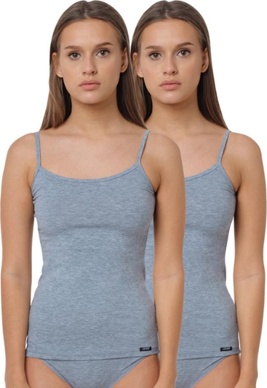 2 stuks Dames onderhemd - spaghettibandjes - Slimfit - Grijs - Maat XL