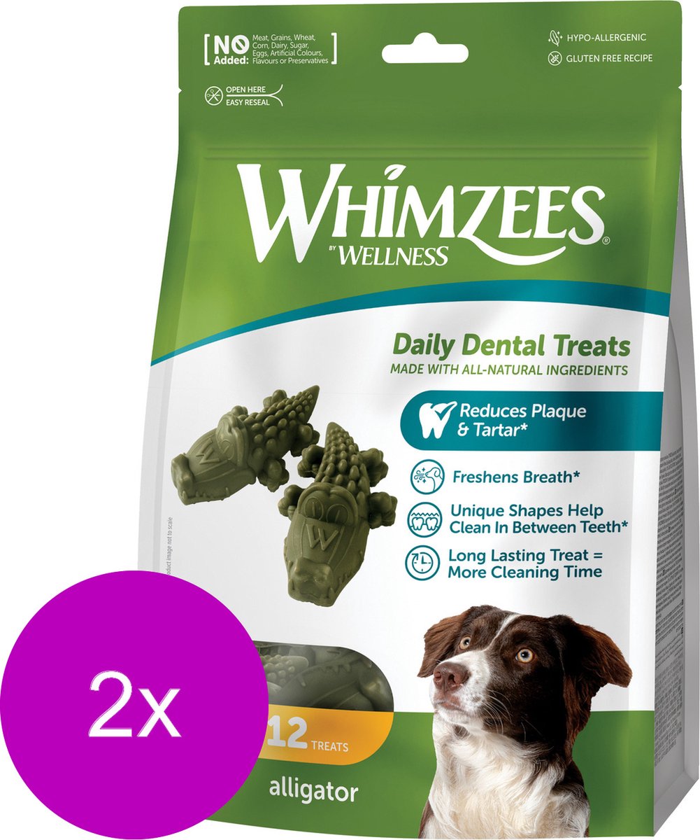 Whimzees Krokodil Medium - Hondensnacks - 2 x 12x7.6 cm