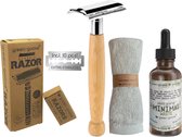green-goose® Scheerpakket | Safety Razor Klassiek Scheermes | Bamboe | Biologische Scheerolie | Bamboe Doekje | 10 Scheermesjes | Duurzaam Cadeau!