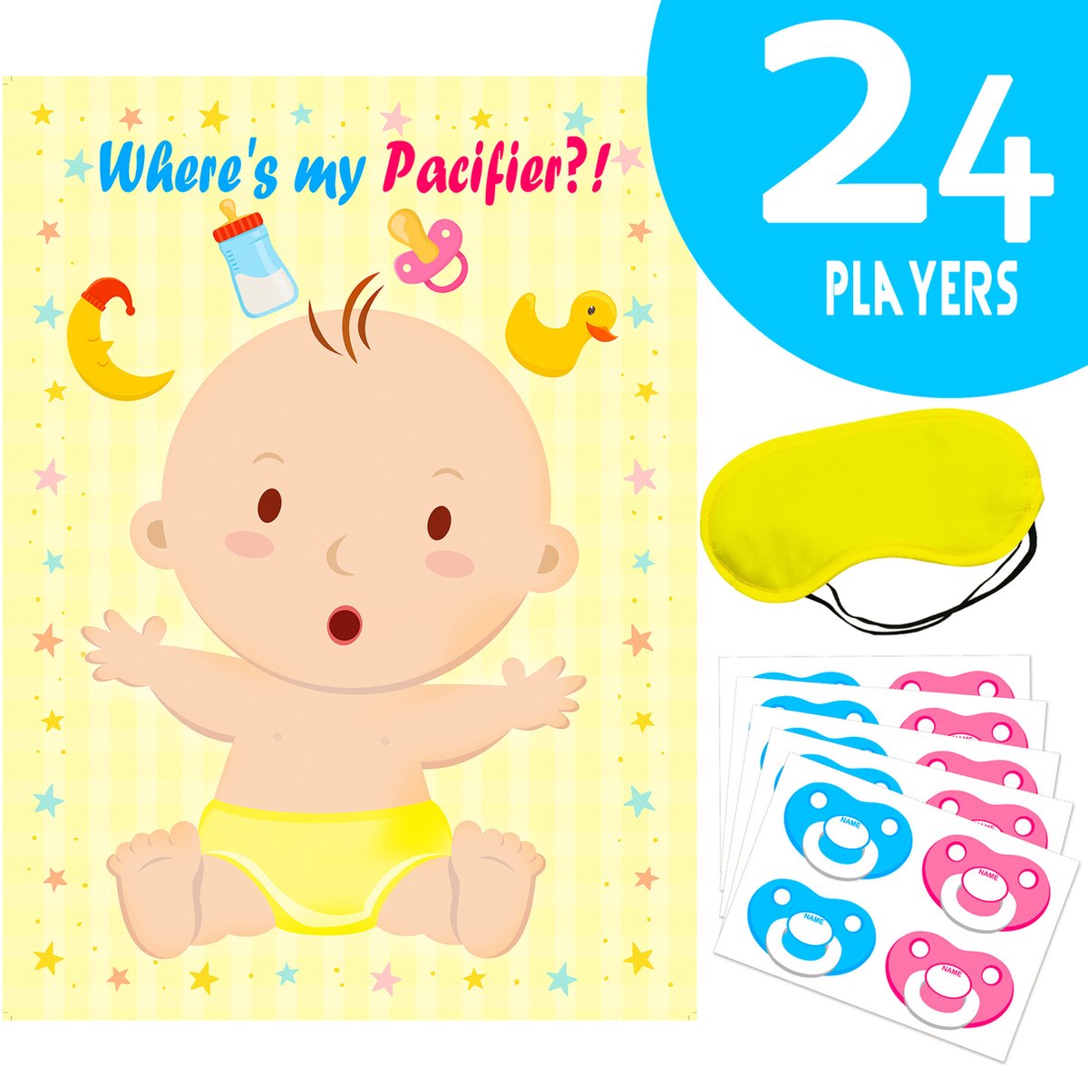 Babyshower spel Plak de Speen op de Mond van de Baby - babyshower - kraamfeest - speen - baby - zwanger