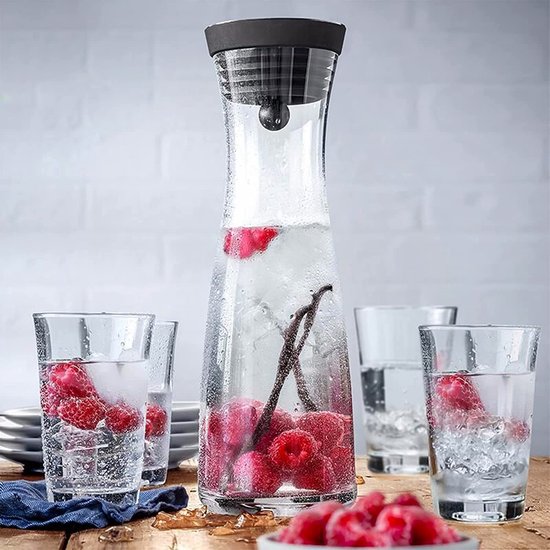 Carafe filtrante en verre pour thé glacé bleue