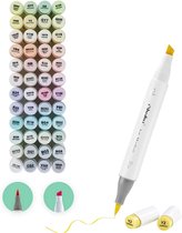 Ohuhu - Alcohol based Art markers Brush & chisel – Pastel Colors Blossoming – set van 48 + Blender + etui (nieuwe kleuren)