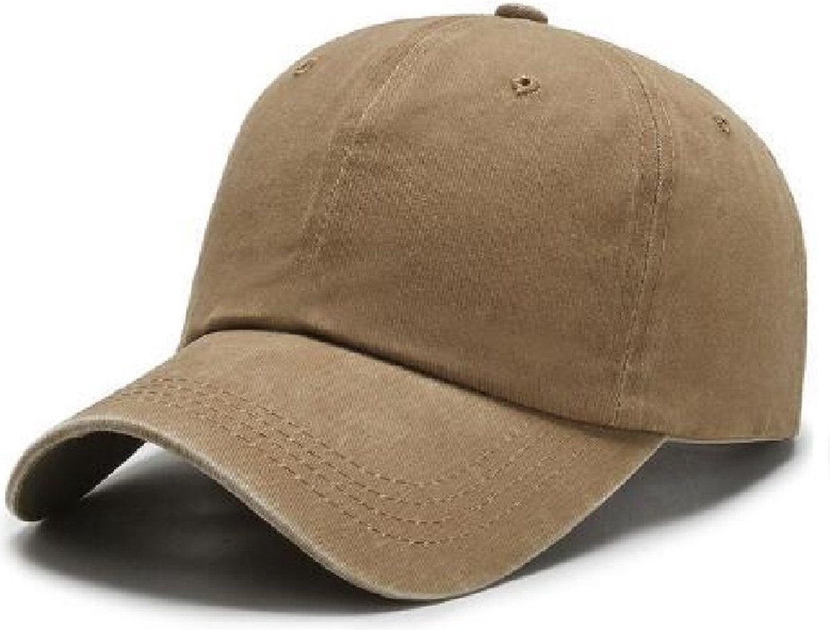 Baseballcap - denim stone washed - Beige - verstelbaar met gesp - one size