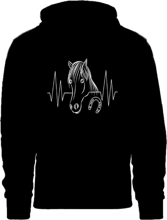 Grappige hoodie - trui met capuchon - hartslag - heartbeat - paard - pony - hoefijzer - paardenliefhebber - paardrijden - manege - maat L