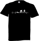 Grappig T-shirt - triatlon met hartslag - triatleet - hardlopen - zwemmen - fietsen - wielrennen - sport - triathlon - maat L