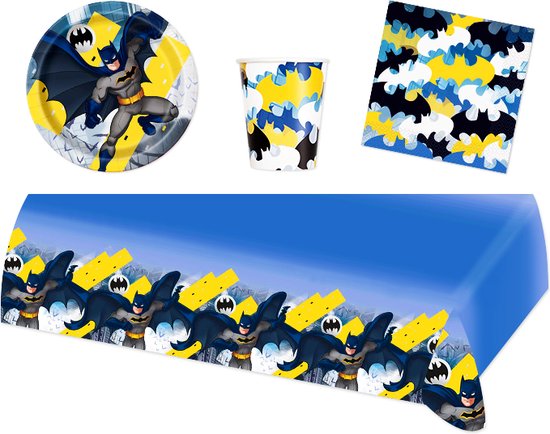 Batman - Feestpakket - Feestartikelen - Kinderfeest - 8 Kinderen - Tafelkleed - Bekers - Servetten - Bordjes