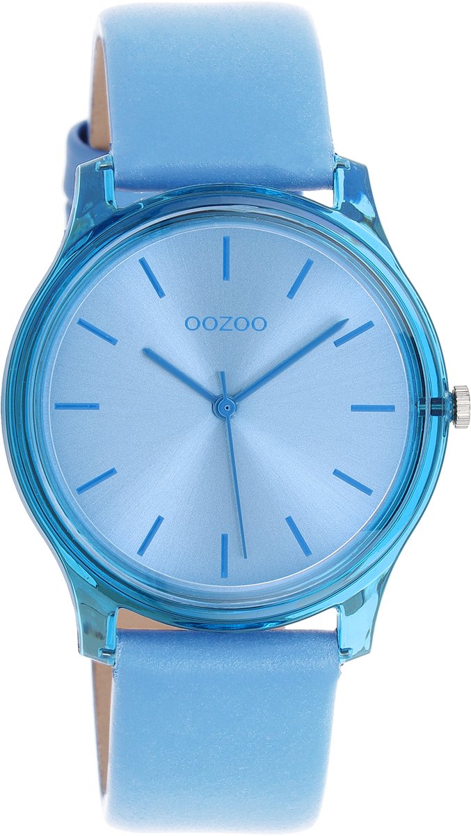 OOZOO Timepieces - Licht blauwe horloge met licht blauwe leren band - C11140