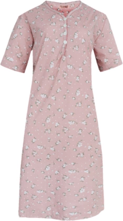 Dames nachthemd korte mouw met bloemenprint 6995 XXXL roze