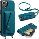 Casemania Hoesje Geschikt voor Apple iPhone 14 Plus Emerald Green - Luxe Back Cover met Koord - Wallet Case - Pasjeshouder