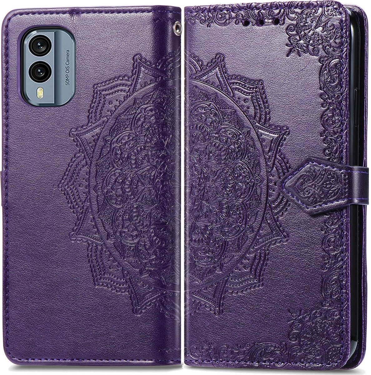 Mobigear Telefoonhoesje geschikt voor Nokia X30 Hoesje | Mobigear Mandala Bookcase Portemonnee | Pasjeshouder voor 3 Pasjes | Telefoonhoesje voor Pinpas / OV Kaart / Rijbewijs - Paars