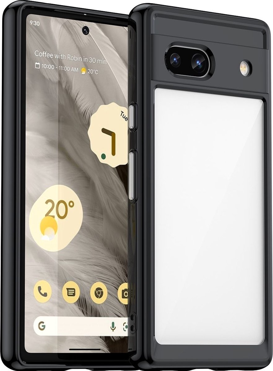 Mobigear Hoesje geschikt voor Google Pixel 7a Telefoonhoesje Hardcase | Mobigear Crystal Backcover | Pixel 7a Case | Back Cover - Transparant / Zwart