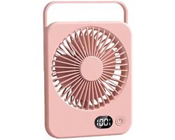 Draagbare bureauventilator USB oplaadbaar - 180° kantelbaar vouwmodel - batterijscherm - 5 snelheden - ultradun stil - Roze