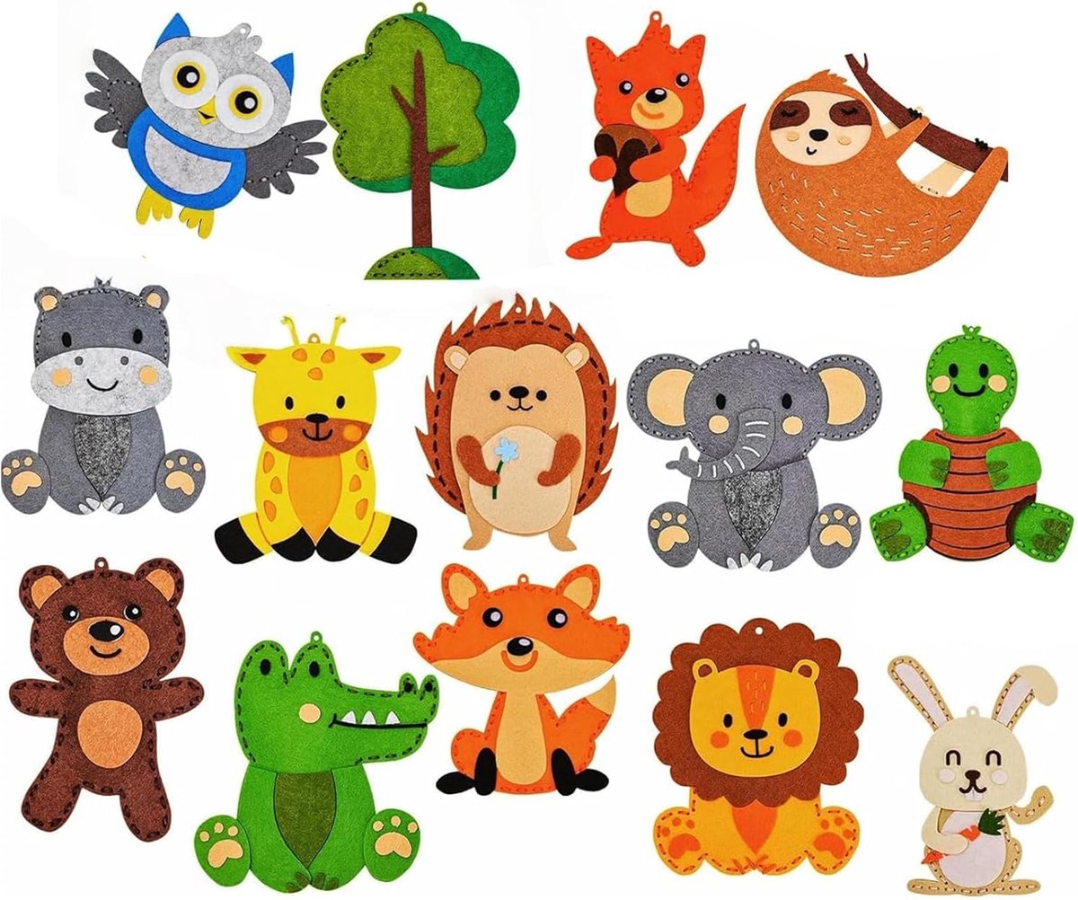 14-in-1 Naaiset Dieren Voor Kinderen 5-12 Jaar, Eenvoudige Viltknutselset Voor Beginners, Mini Naaidoosje Zelfmaken, Verjaardagscadeau Voor Jongens En Meisjes