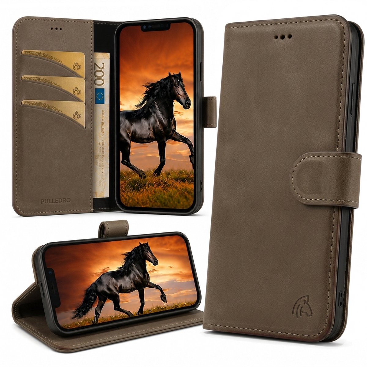 Pulledro geschikt voor iPhone 13 BookCase - Echt Leer - RFID - Antic Coffee