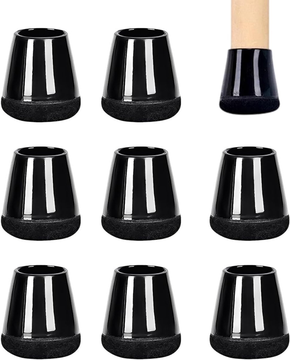 8 stuks voetkappen voor stoelen, ronde siliconen doppen met viltglijders, bescherming voor tafelpoten en stoelen voor houten vloeren (16-18 mm) (zwart)