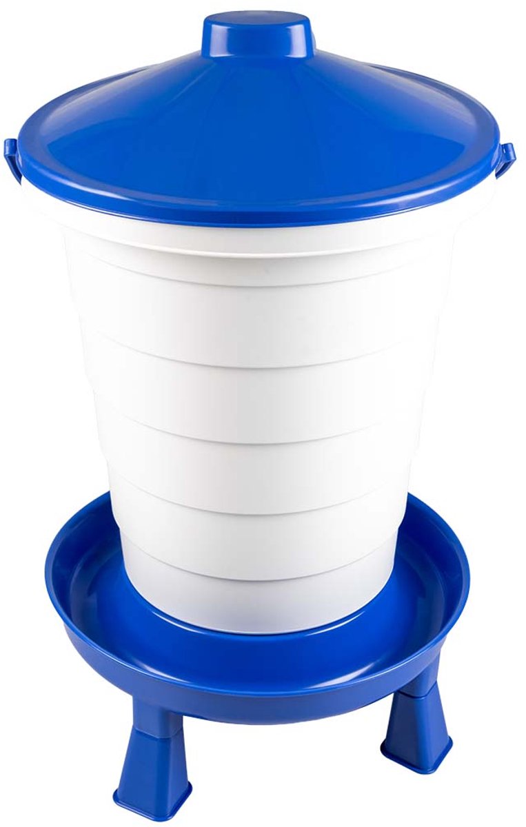 duvoplus dinner time drinkemmer met handvat & pootjes voor pluimvee 25L-39x39x62cm blauw/wit