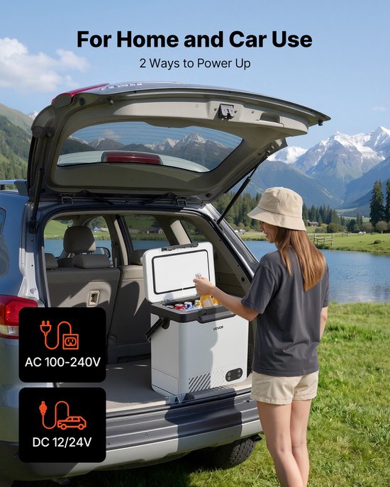 VEVOR Compressor Koelbox 12 L, Elektrische Autokoelkast met Handvat, -20 °C tot 20 °C, 12/24 V DC en 100-240 V AC, Draagbare Koelbox voor Kamperen, Reizen, Vrachtwagen, Camper en Boot van Vevor — afbeelding 3