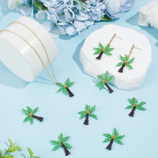 10 glazen bedels in de vorm van een kokosboom, rocaillekralen, tropische hangers, verguld met 18 karaats goud, Hawaïaanse palm, ideaal voor het maken van sieraden (halskettingen, armbanden — afbeelding 3