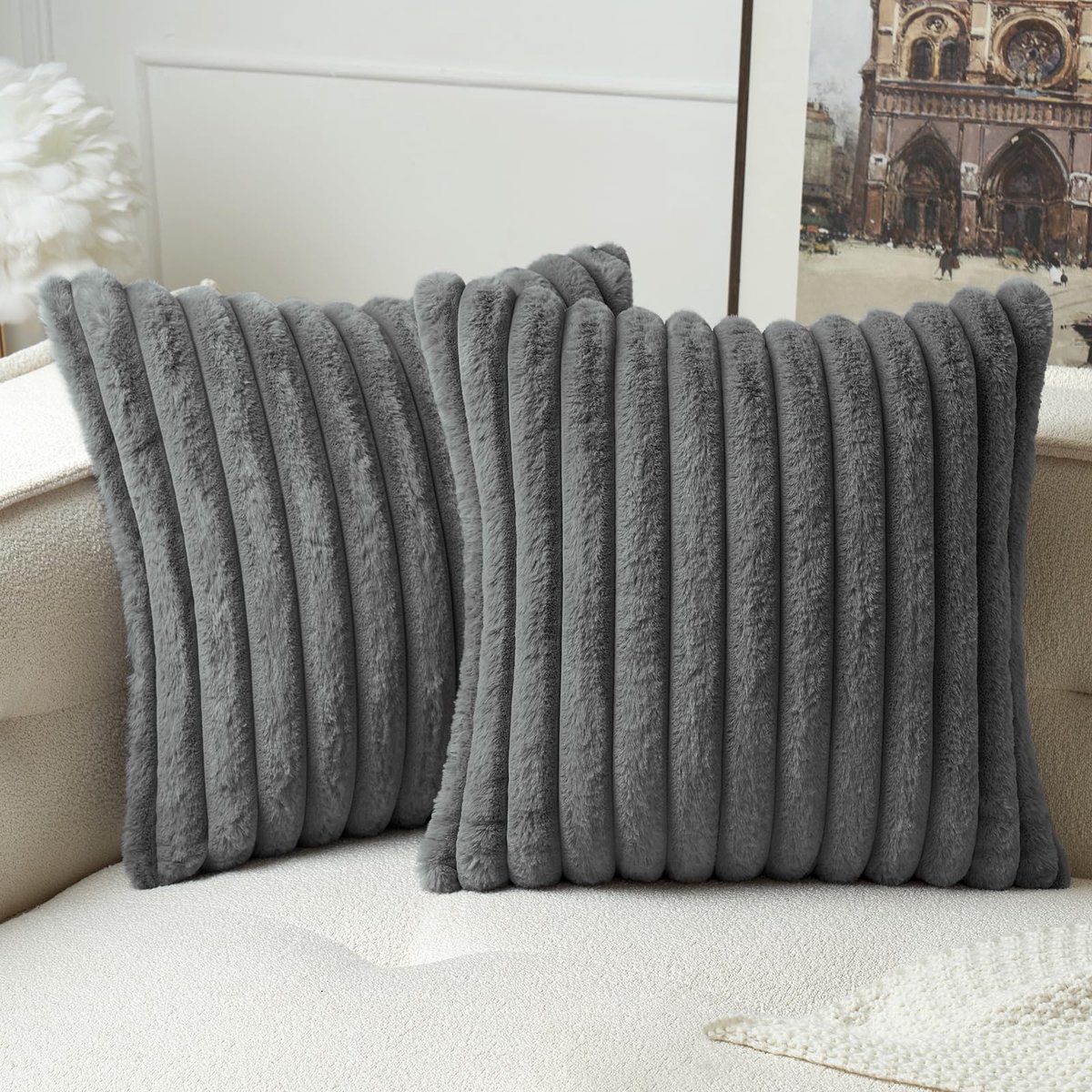 set van 2 pluche fluwelen kussenhoezen zachte moderne kunstbont kussenhoezen comfortabel glad wasbare thuisdecoratieve kussenhoezen voor woonkamer slaapkamer bank 50 x 50 cm (20 x 20 inch