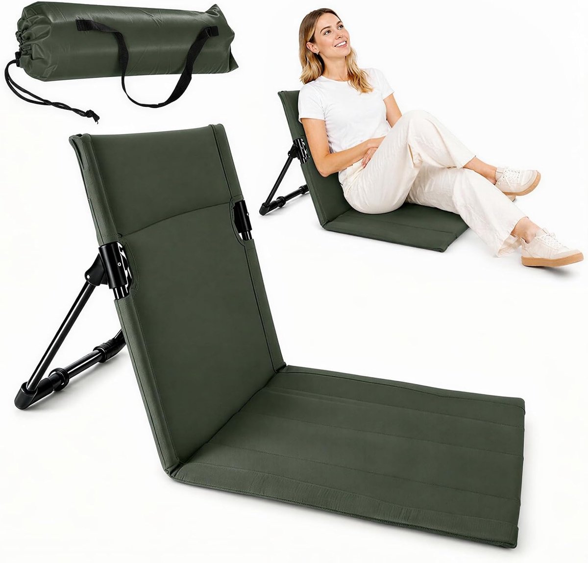 Strandmat met rugleuning, inklapbare strandstoel, draagbare strandstoel, opvouwbaar, campingstoel, ligstoel voor picknick, tuin, wandelen