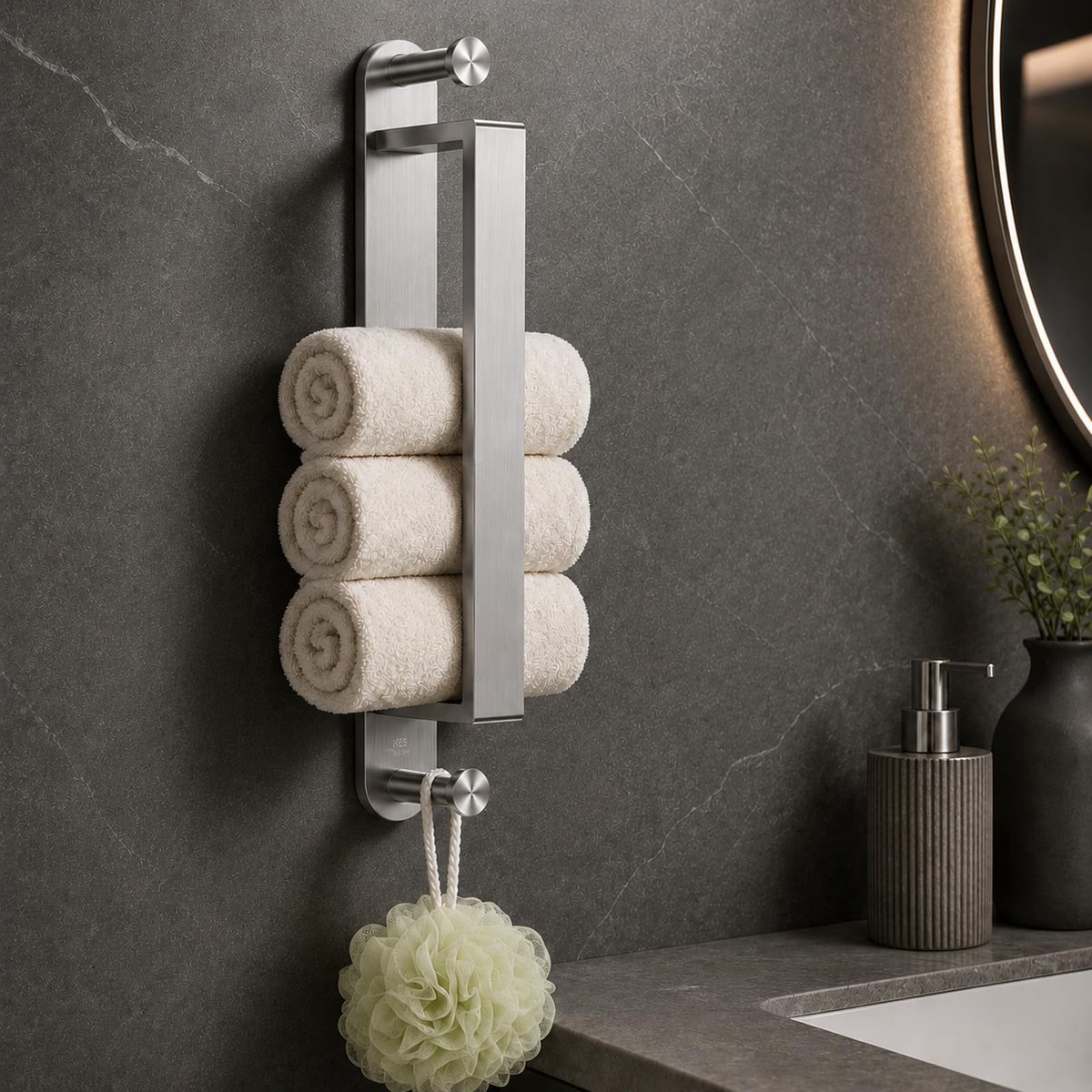 Zelfklevende Handdoekrek, 304 Rvs Handdoekhouder met Dubbele Haken, Multifunctioneel voor Badkamer en Keuken, Geborsteld Zilver
