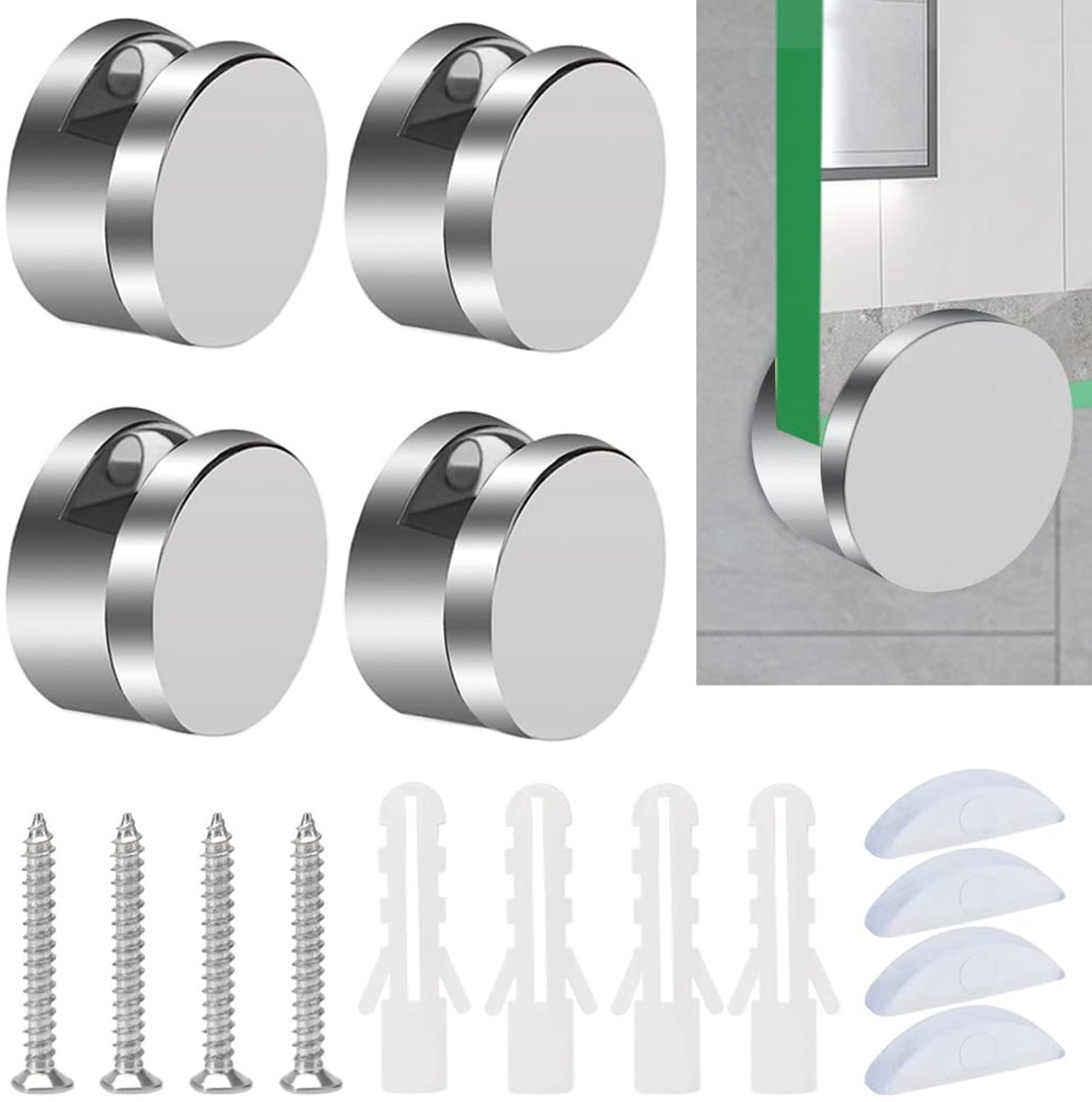 Spiegelclips Ronde Glasklem, Zinklegering Glasclip, Badkamerspiegelclips, met Pluggen en Schroeven, voor 3-4 mm Dikke Spiegel en Glas