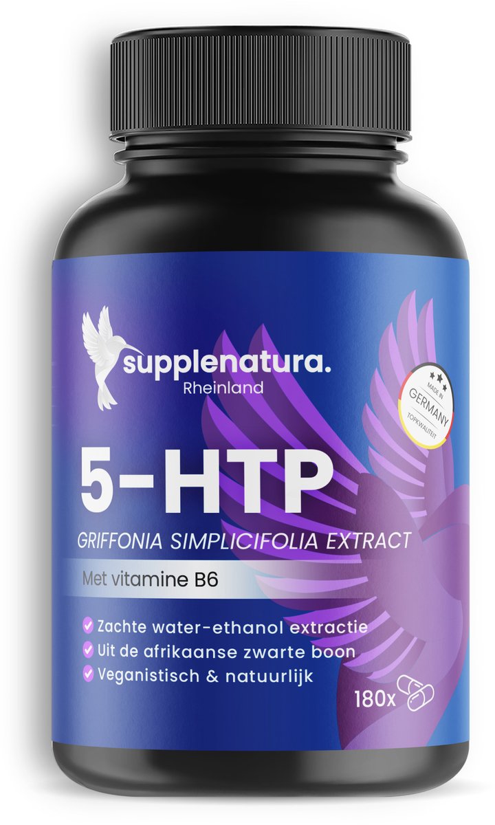 supplenatura® 5-HTP Capsules (Serotonin) – Hooggedoseerd, 5HTP uit Griffonia Simplicifolia, met Vitamine B6 (180 stuks)