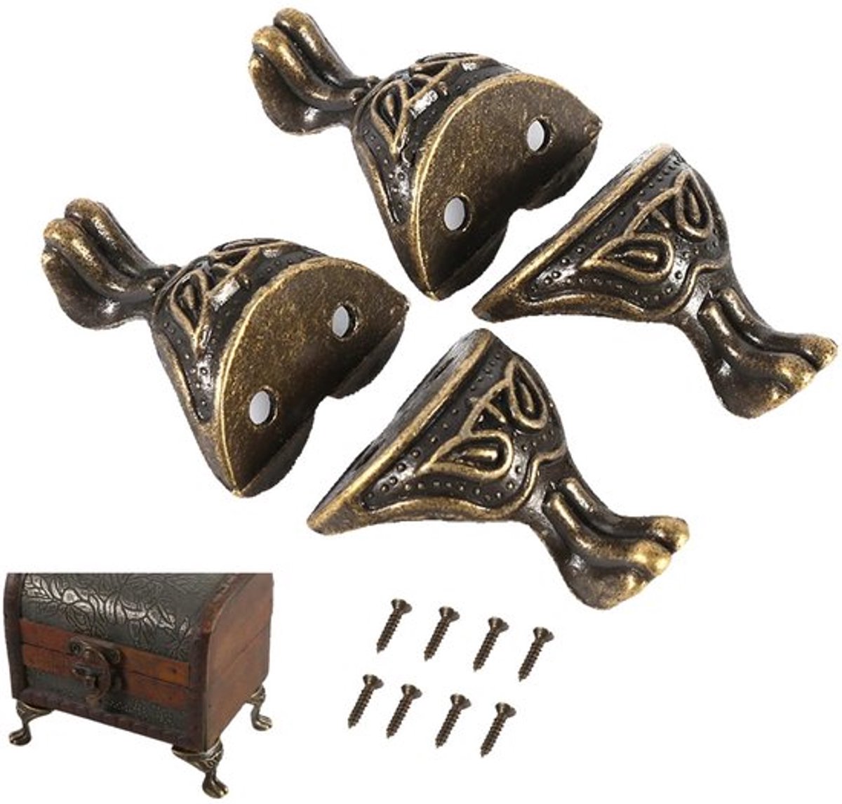 Dailygoody - Antiek Messing Doos Benen - Decoratieve Sieraden Doos