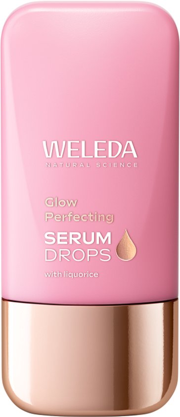 WELEDA Glow Perfecting Serum Drops met dropvormige applicator en rosékleurige dop.