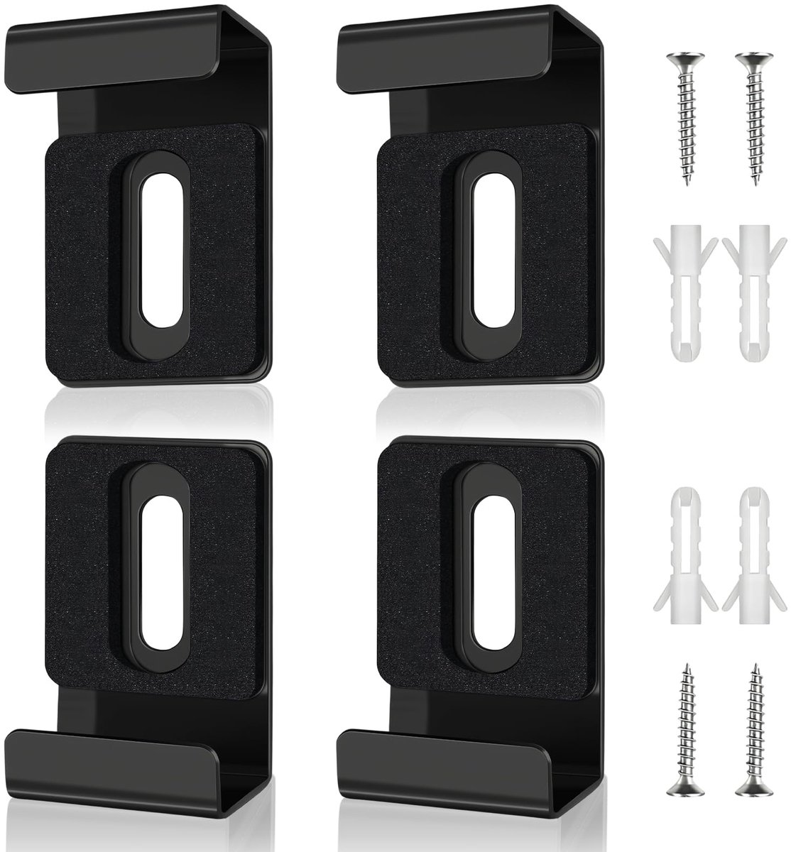 Spiegelhouder voor de muur, 4 stuks spiegelhouders, zwarte spiegelhouder, brede enkele boring, spiegelwandhouder, met schroeven en pluggen, voor een dikte van 17-19 mm