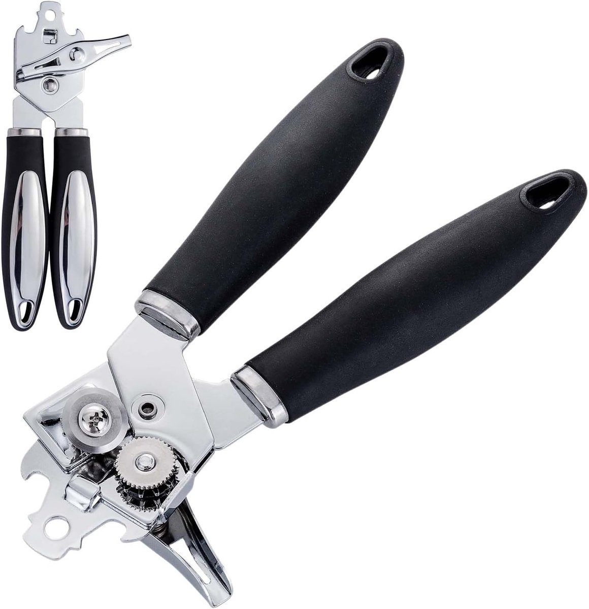 1 stuk multifunctionele blikopener van roestvrij staal, handmatige buchopener met gladde randen en flesopener-functie, zwart (21 x 5,8 x 4 cm) voor keuken en huishouden