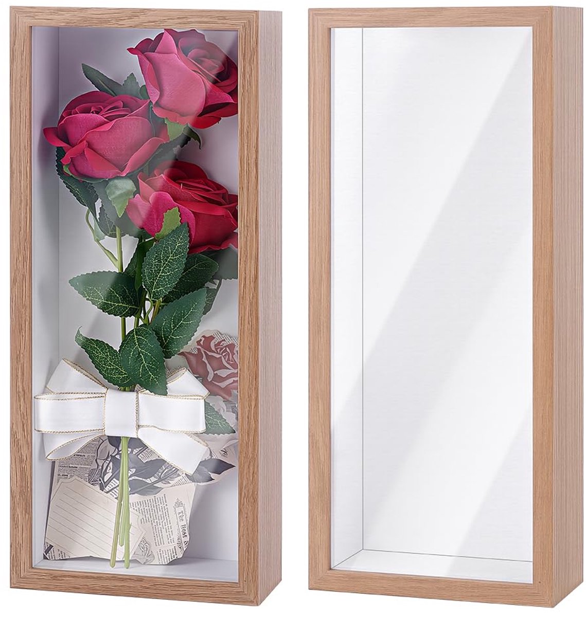 2 stuks Shadow Box Display Case, 36,6 x 15,5 x 6,5 cm rechthoekig MDF schaduwdoos frame met nagelhangers en Hookof Awards Memorabilia bloem, afbeeldingen, aandenken, medailles (Peru)