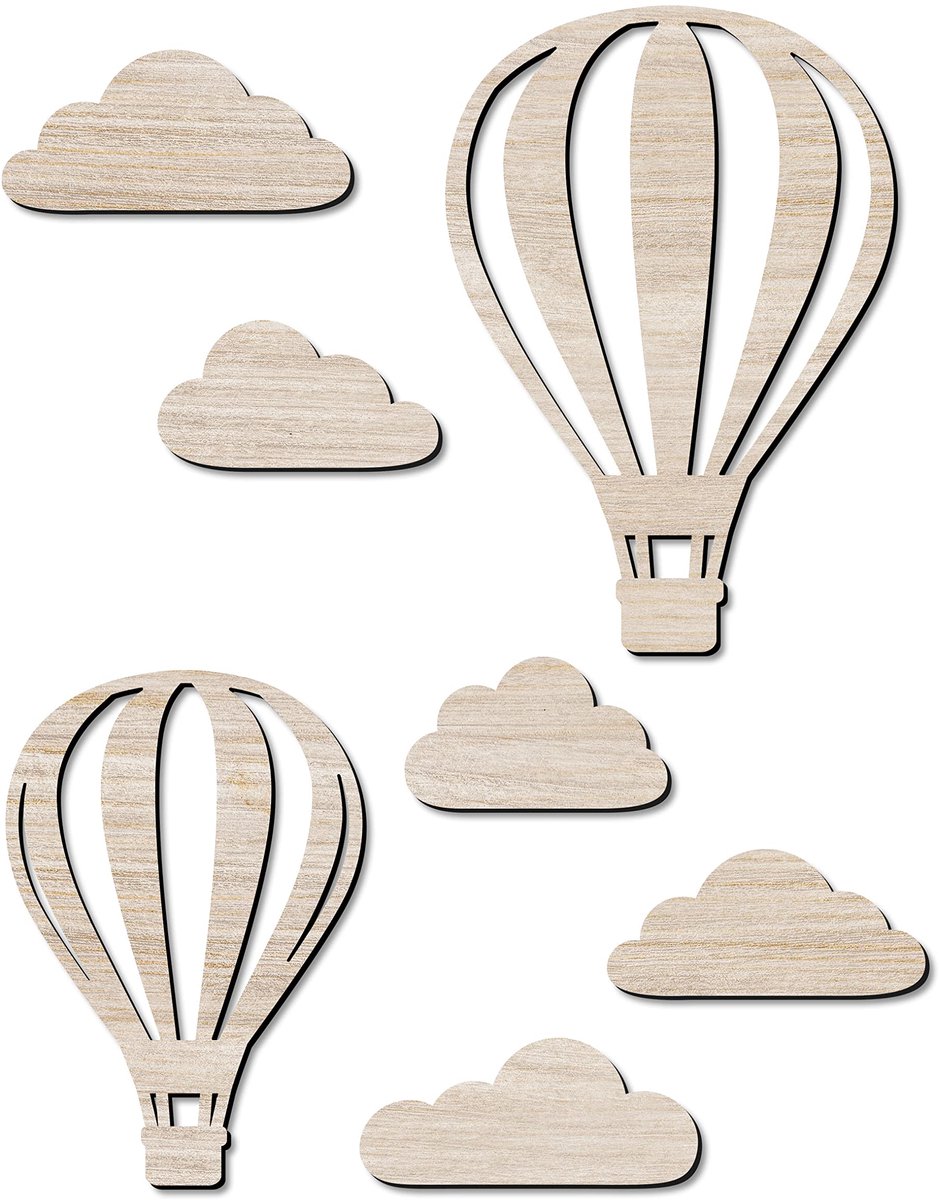 Wanddecoratie van hout - ideale decoratie voor de kinderkamer - Wooden Cutout - Vintage - Boho - Afmeting ca. 40 x 50 cm - heteluchtballon - Set 1