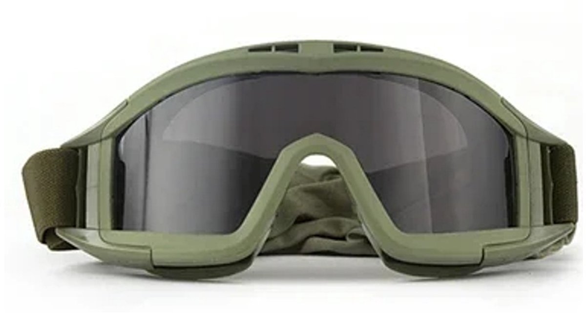 Nieuwe Airsoft tactische bril 3-lens winddicht stofdicht schieten motorcross motorfiets bergbeklimmen bril CS veilige bescherming (Grijze lens Groen)