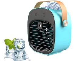 Mini airconditioner - Kleine airconditioner - Oplaadbare persoonlijke luchtkoeler - Mini airconditioner met drie snelheden - Mini watergekoelde luchtkoeler - Stille tafelventilator voor thuis, slaapkamer, op reis, op kantoor, binnen en buiten - Blauw