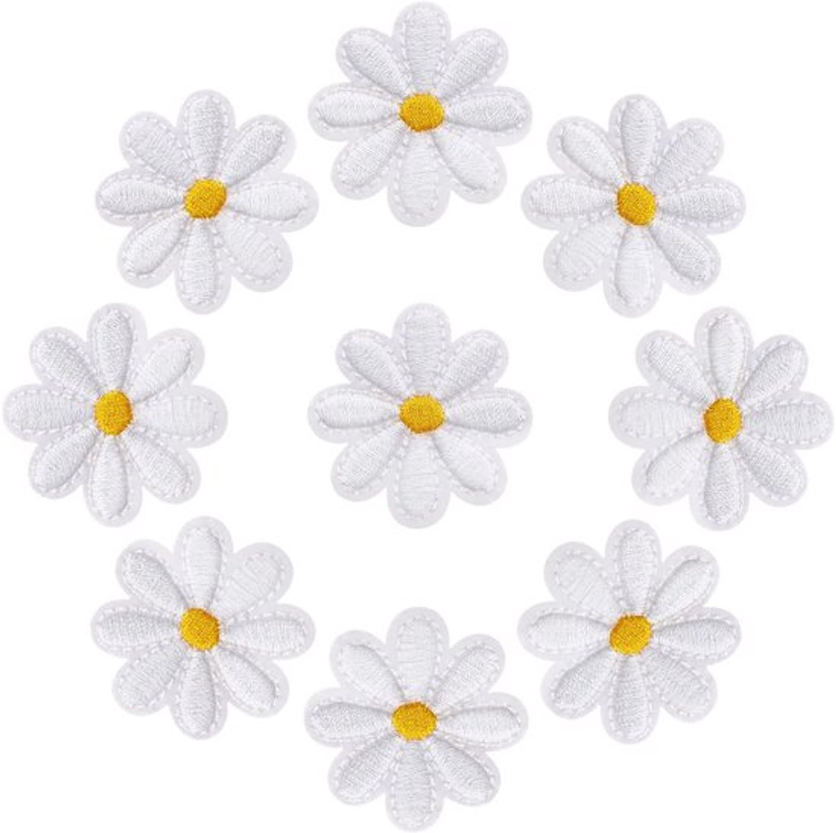 Aladdien - Borduurwerkpatches - Daisy Bloem Patroon - 40 Stuks - Wit
