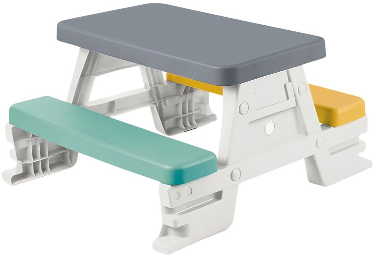SP® Picknicktafel voor Kinderen - Rechthoekige Vorm - Picknicktafel - Picknicktafel voor 4 Personen - Wit/Grijs - 77cm x 71cm x 43cm