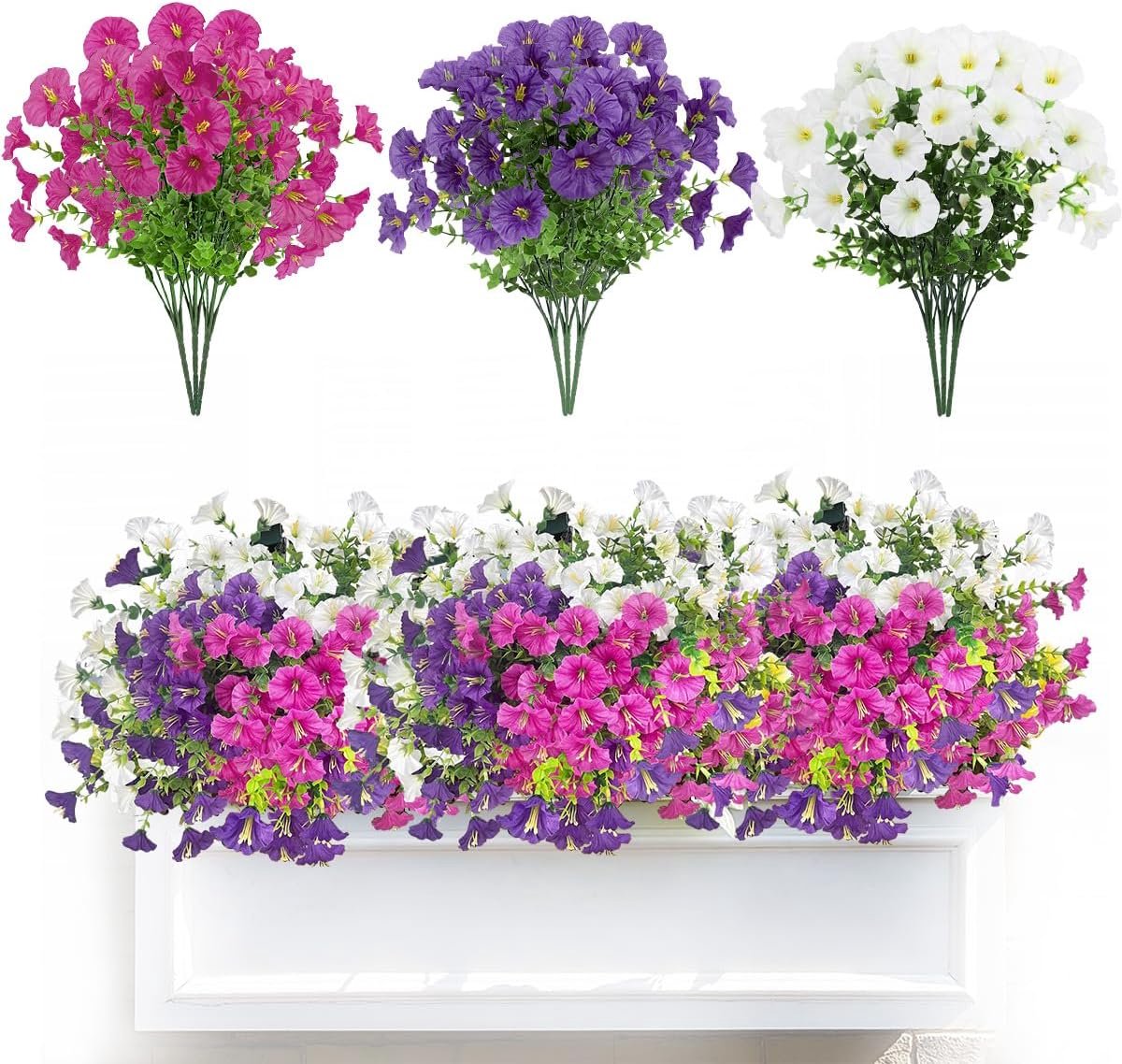 Kunstbloemen, 36 cm lengte, kunstbloemen voor buiten, balkonplanten, kunstmatige petunia's, balkonbloemen, plastic bloemen, decoratie, kunstbloemen voor bloembak, tuin, outdoor
