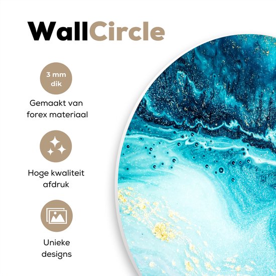WallCircle - Wall Circle - Wall Circle Indoor - Aspect Marbre - Blauw - Or - Luxe - Glitter - Marbre - 120x120 cm - Décoration murale - Peintures Ronds XXL