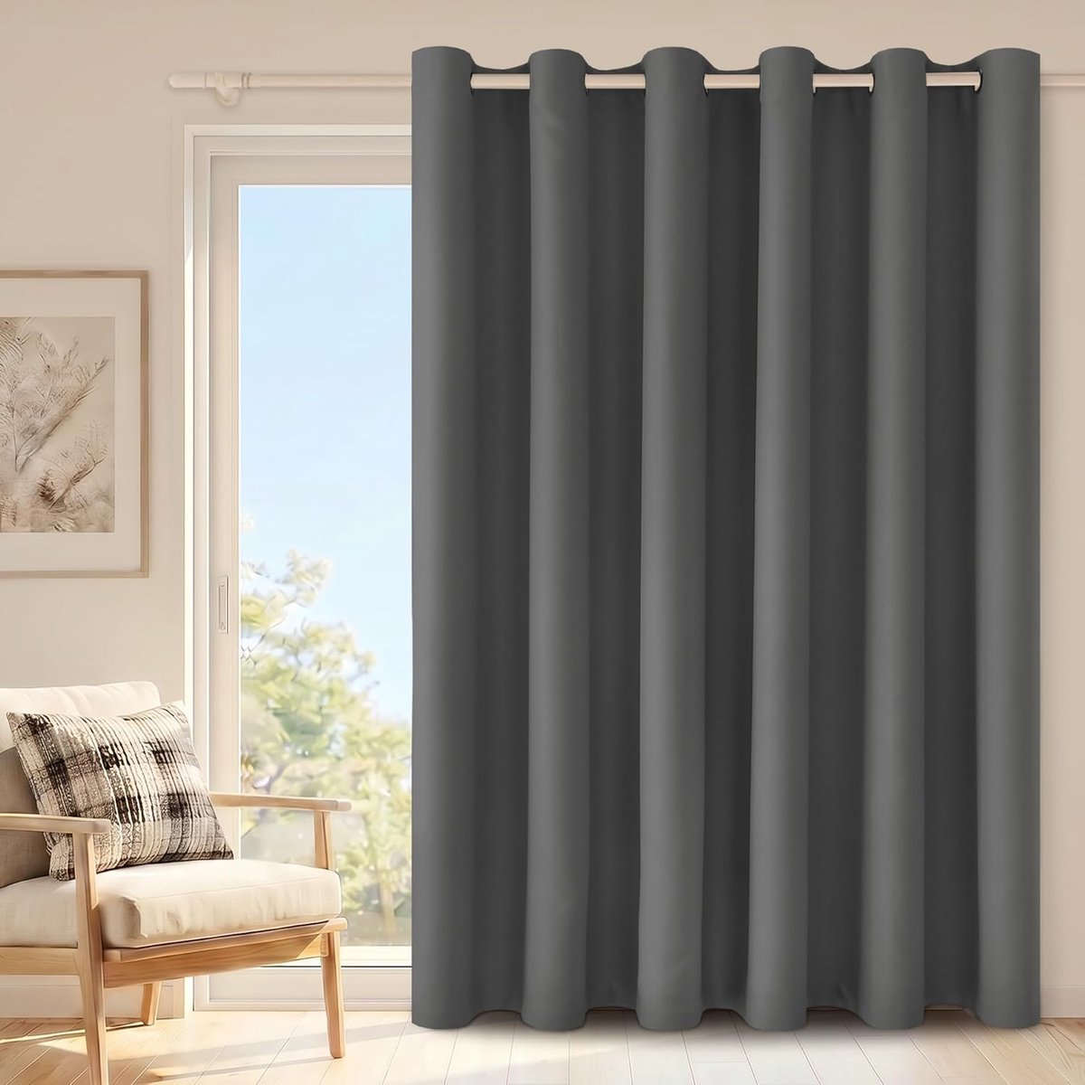 Scheidingsgordijn, ondoorzichtig, geluidsisolerend, met ringen, thermogordijn voor slaapkamer, kantoor, verduisteringsgordijn, 1 stuk, 213 x 203 cm (h x b), donkergrijs